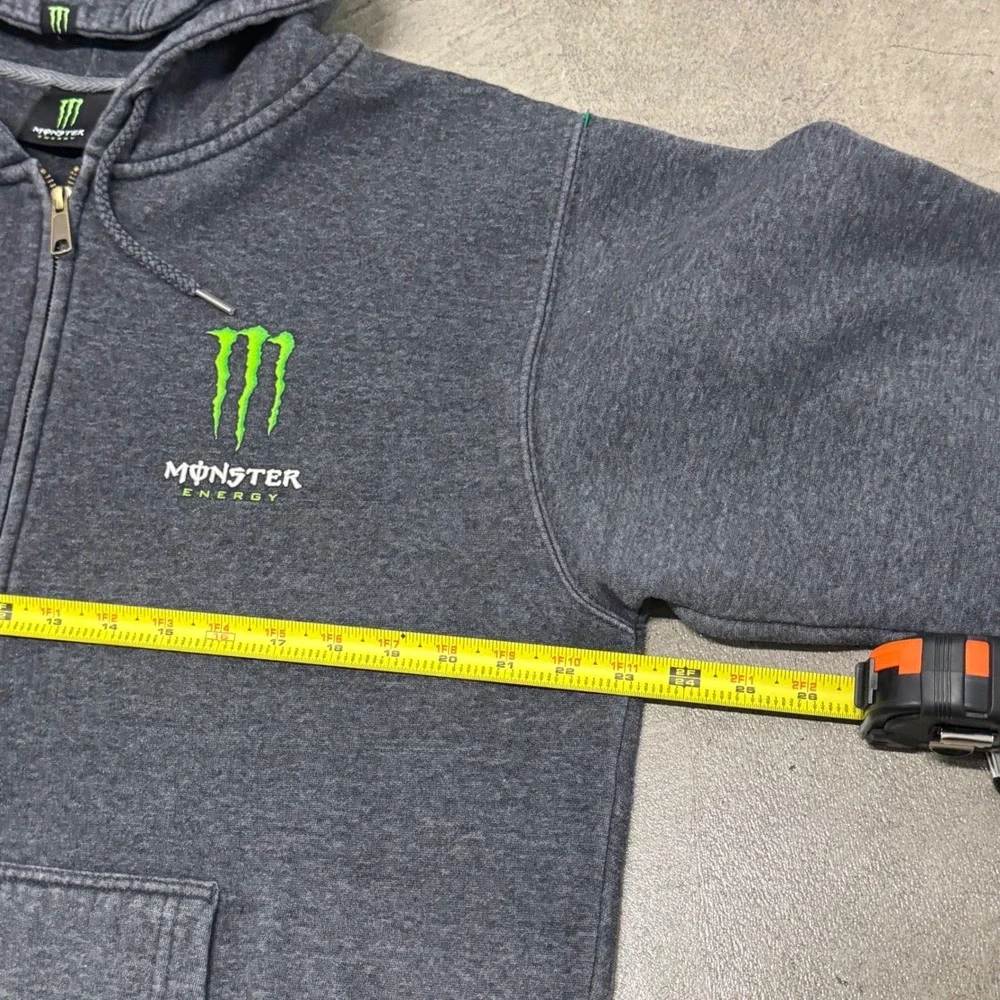 Monster Energy Zip Up Hoodie Charcoal Gray Embroidered Logo Racing Mens M